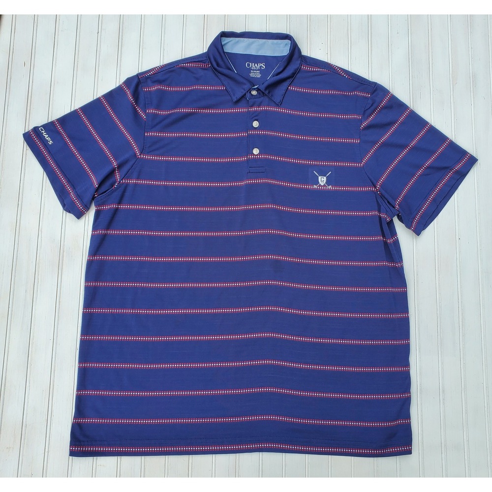 Chaps Golf Mens XL Polo Shirt Navy Blue Red White Striped Performance Preppy